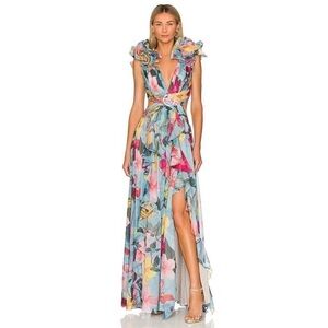 Patbo Celeste Hibiscus Flutter Sleeve Maxi Dress
